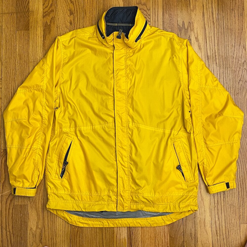 Vintage Men's GAP Yellow Rain Jacket Size Large L Hooded Full Zip August 2000